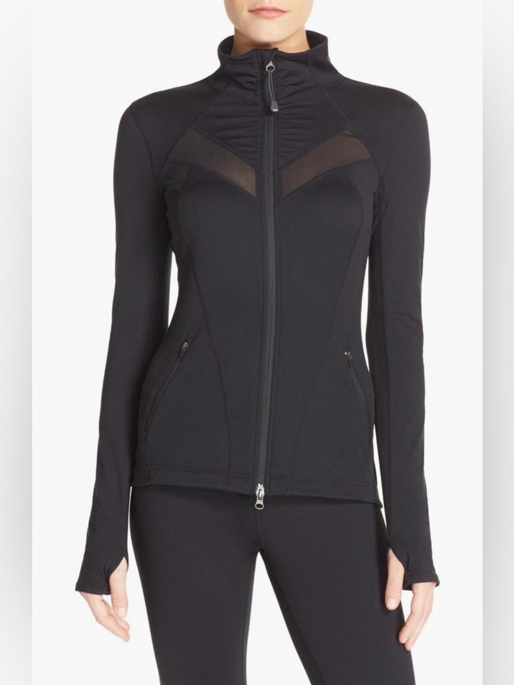 Zella Enamor Black Full-Zip Athletic Jacket with Mesh